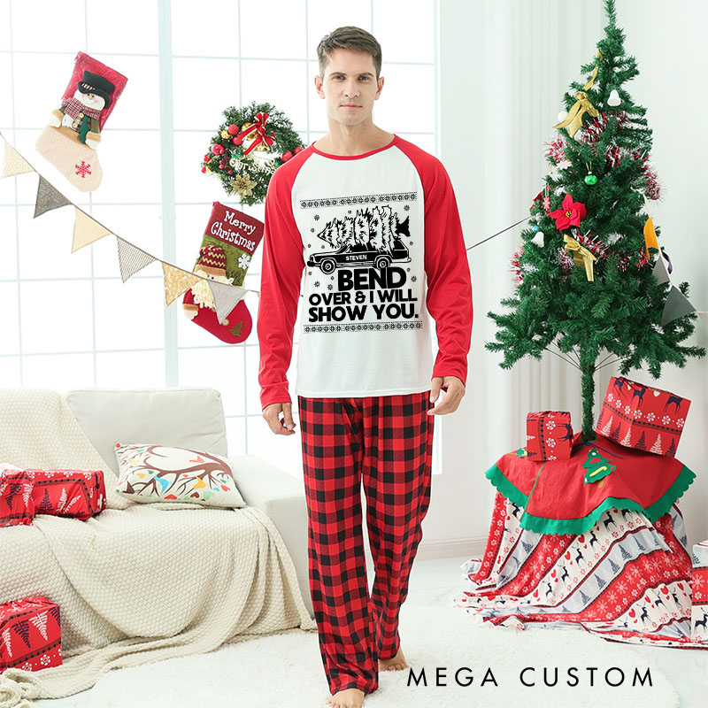 Personalized Bend Over and I'll Show You Couple Xmas Matching Pajamas Christmas Matching Pjs for Husband Wife