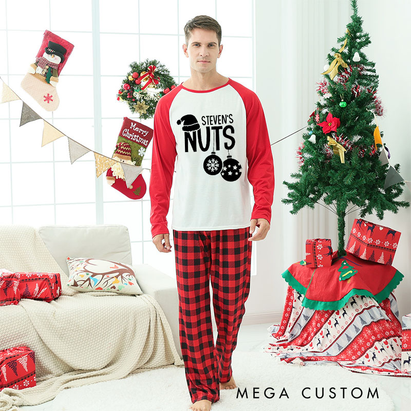 Personalized Couple humor Nuts and Chest Xmas Matching Pajamas Christmas Matching Pjs for Husband Wife Boyfriend Girlfriend