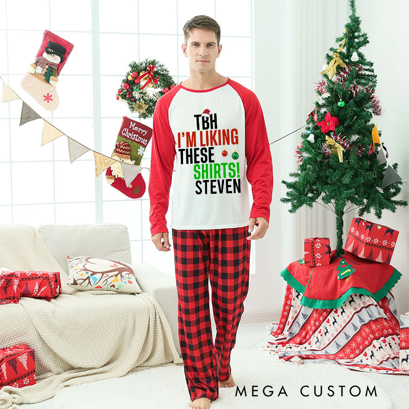 Personalized Couple TBH I'm Liking These Shirts and Me Too Xmas Pajamas Couple Christmas Matching Pjs for Husband Wife Boyfriend Girlfriend