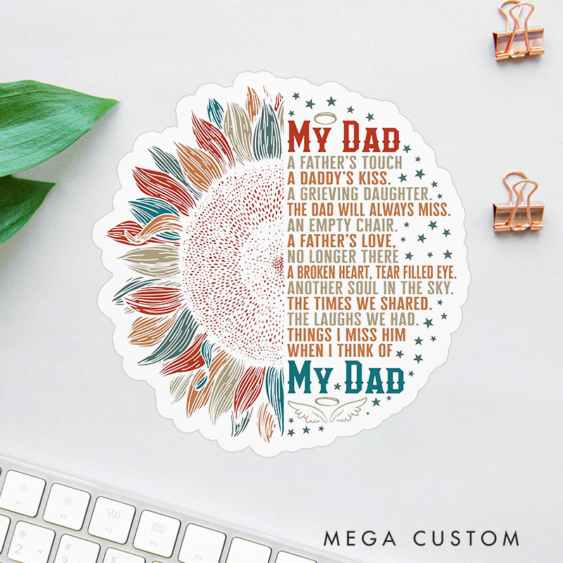 Personalized Custom Name Dad Memorial Sticker Sunflower Design My Dad Sympathy Poem Gift Loss of Father