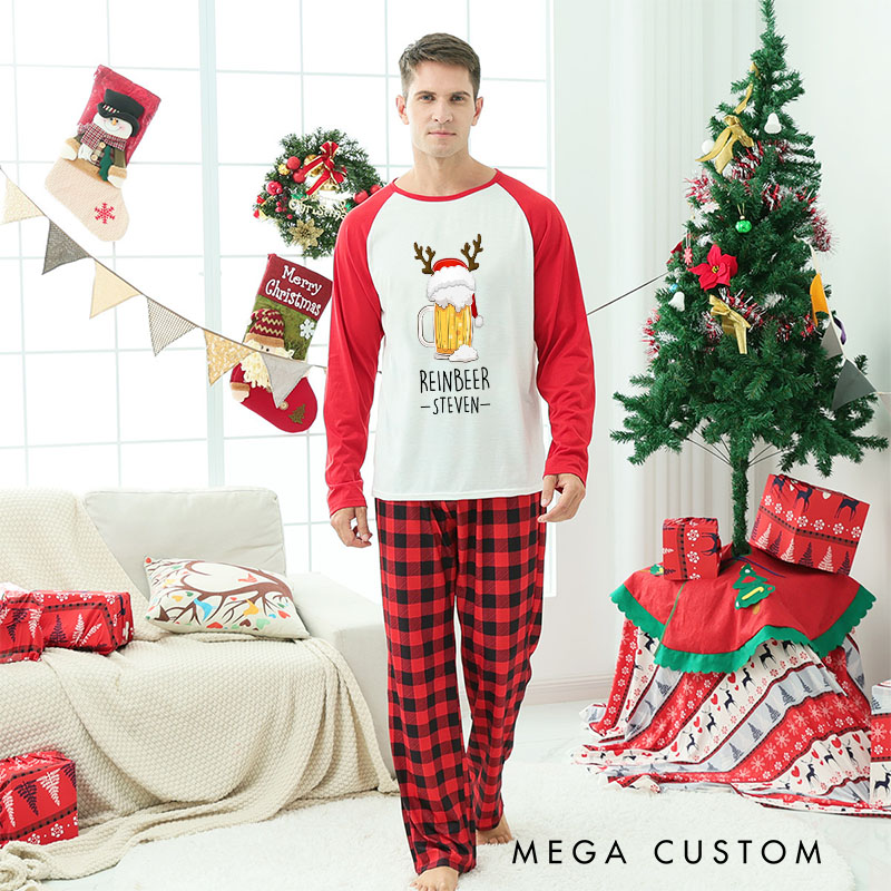 Personalized Couple Reinbeer and Winedeer Xmas Matching Pajamas Christmas Matching Pjs for Husband Wife Boyfriend Girlfriend