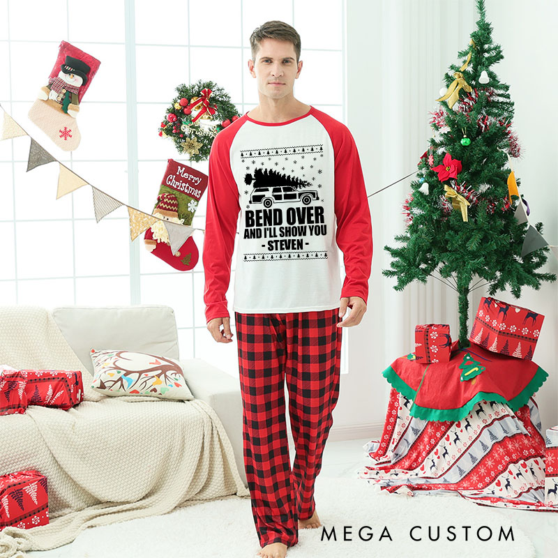 Personalized Bend Over I'll Show You Xmas Matching Pajamas Where Do You Think You’re Gonna Put a Tree That Big Couple Christmas Pjs for Husband Wife
