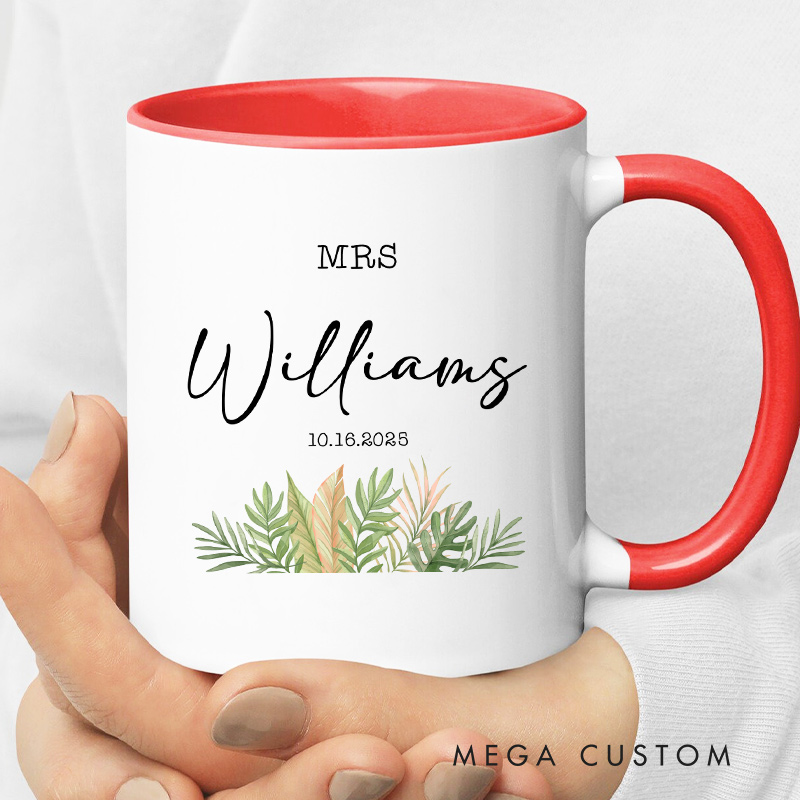 Personalized Mr & Mrs Wedding Date Mug Couple Wedding Coffee Cup for Her Him Ceramic Cup for Couple Newlyweds