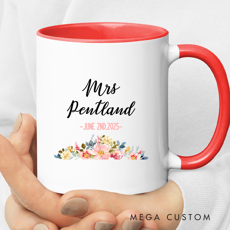 Personalized Floral Mr & Mrs Wedding Mug Ceramic Coffee Cup for Husband Wife Anniversary Couple Mug for Newlyweds