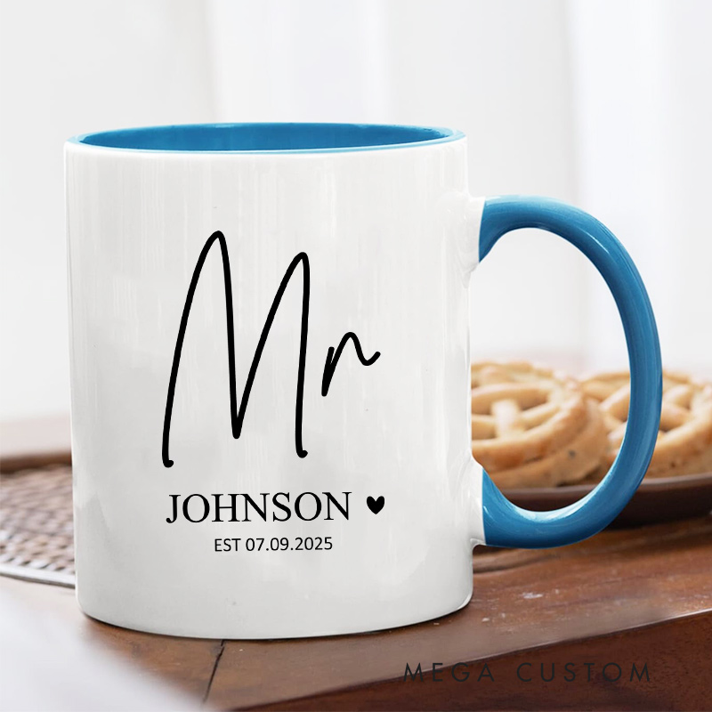 Personalized Minimalist Mr. & Mrs. Wedding Mug Couple Ceramic Mug for Husband Wife Anniversary Gift Mug for Newlywed