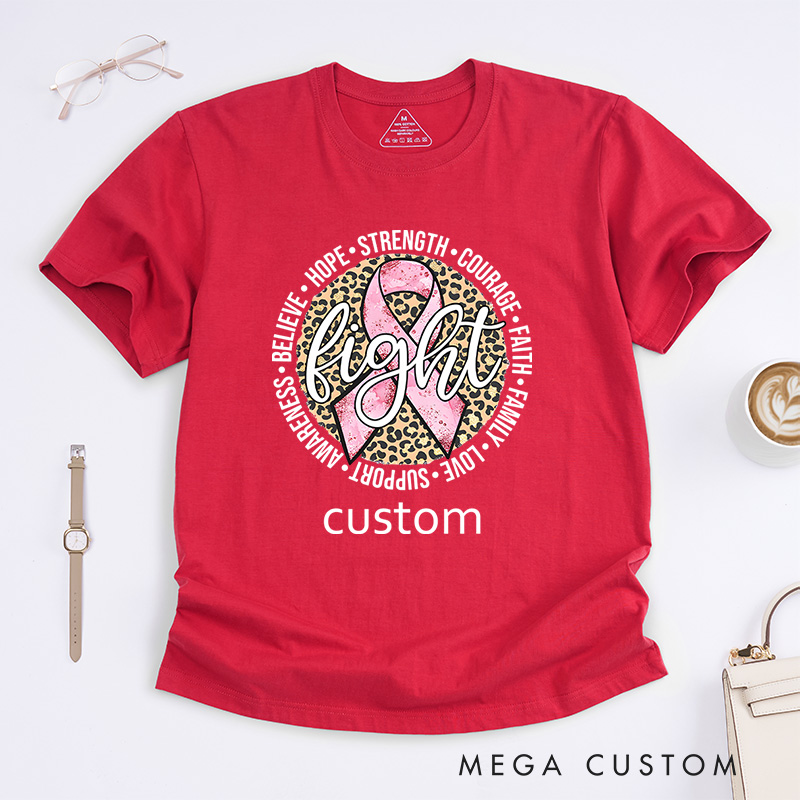Personalized Pink Leopard Cancer Ribbon T-Shirt Fight Breast Cancer Gift