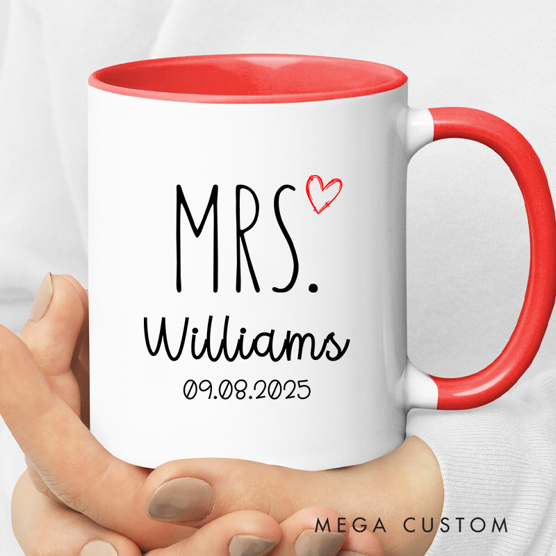 Personalized Mr. & Mrs. Wedding Date Mug Ceramic Coffee Mug for Newlywed Husband Wife Coffee Mug Couple Anniversary Cup