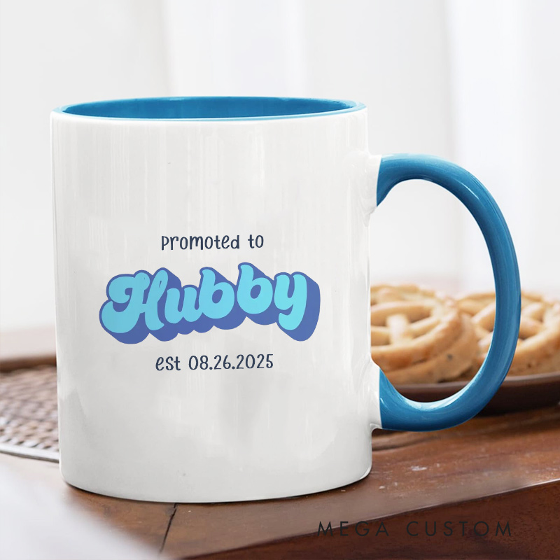 Personalized Promoted to Hubby & Wifey Mugs Humors Coffee Mug for Couple Husband Wife Coffee Cup Newlywed Anniversary Cup