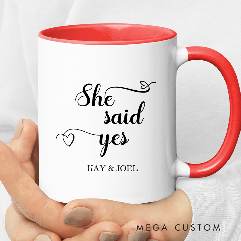 Personalized Couple Engagement Mug He Asked She Said Yes Wedding Mug for Newlyweds Coffee Cup for Husband Wife