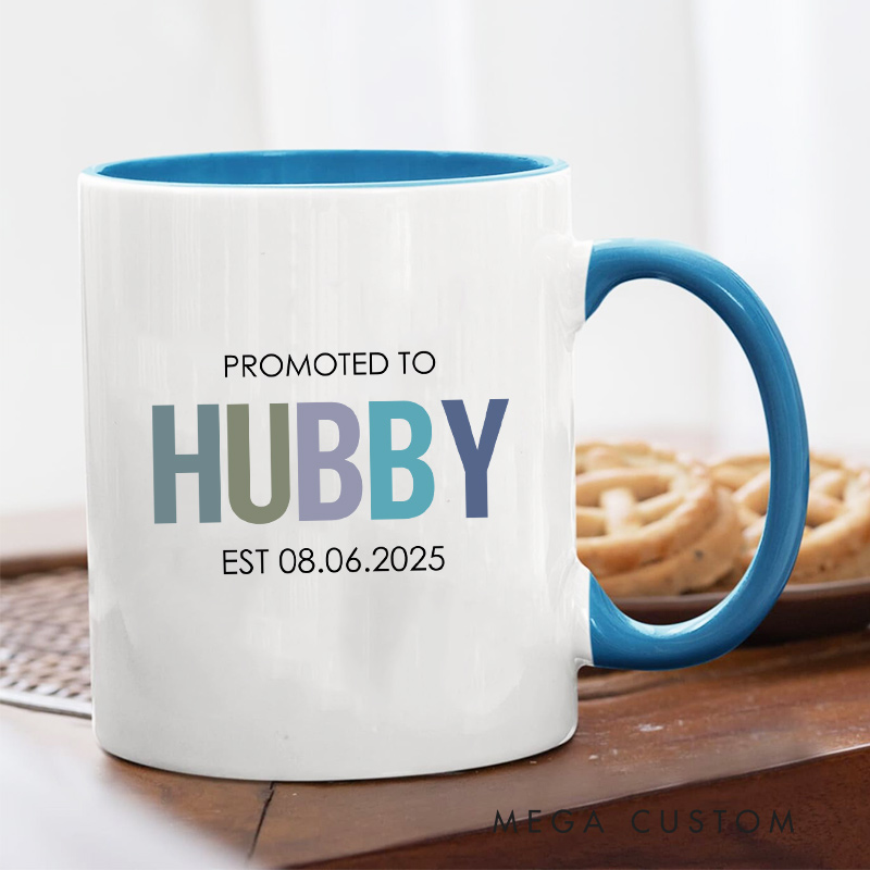 Personalized Promoted to Hubby & Wifey Mug Couple Wedding Mug for Her Him Newlyweds Coffee Cup for Husband Wife