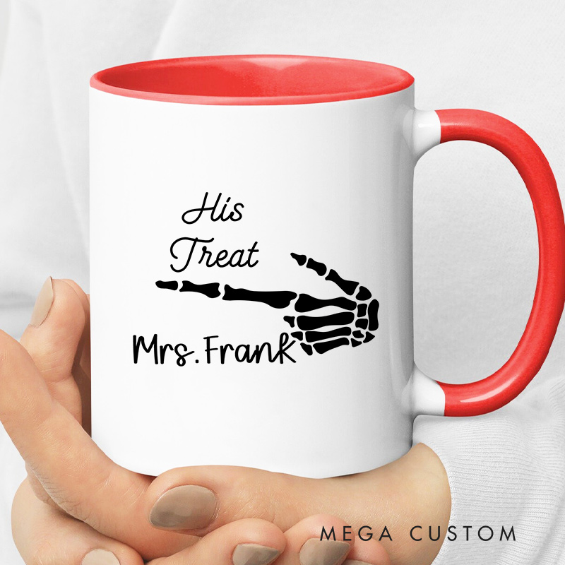 Personalized Her Trick & His Treat Halloween Couple Mugs Couple Coffee Mug for Newlyweds Halloween Coffee Cup for Husband Wife