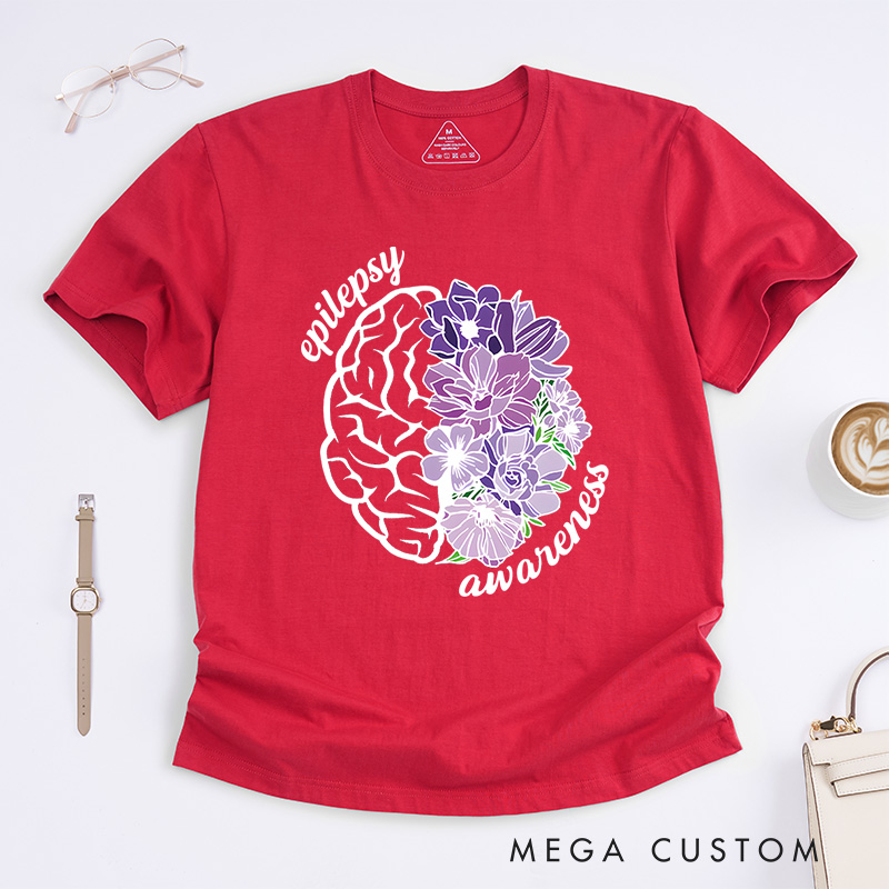 Personalized Epilepsy Awareness Floral Brain Inspirational Support Design T-shirt