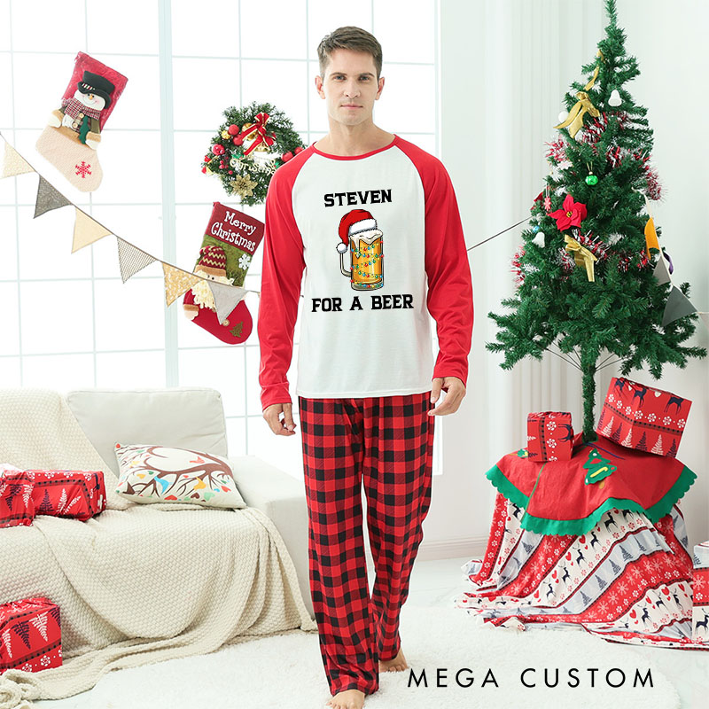 Personalized Couple For a Beer and It’s the Most Wonderful Time Xmas Pajamas Christmas Matching Pjs for Husband Wife Boyfriend Girlfriend