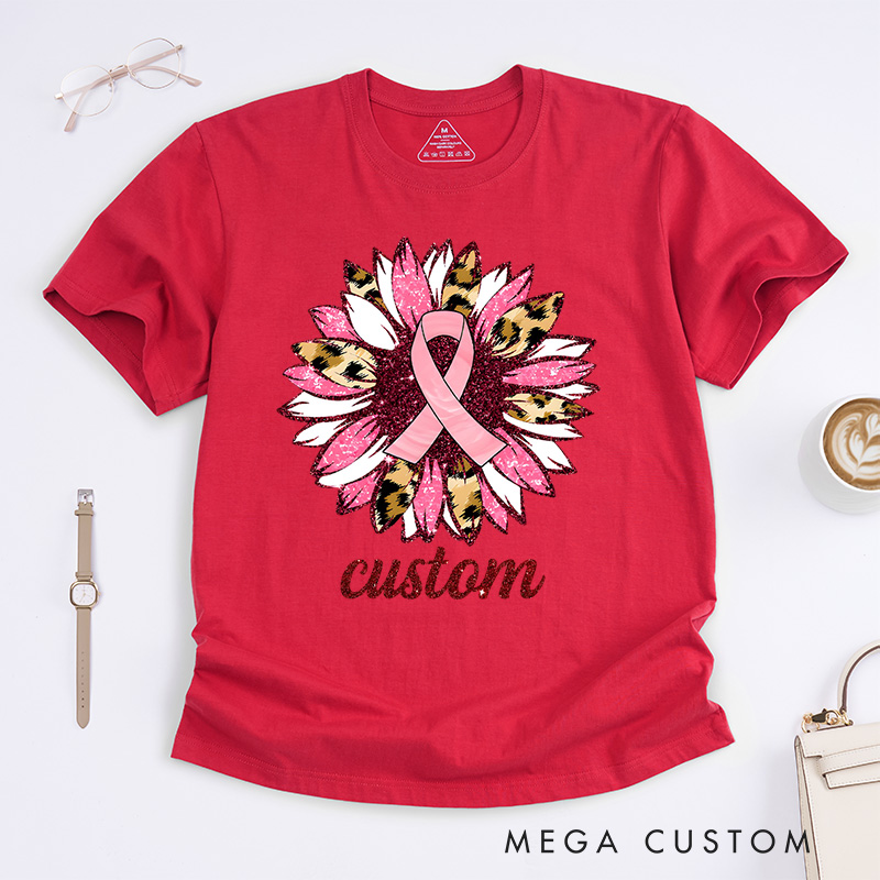 Personalized Pink Ribbon Floral Breast Cancer Awareness T-Shirt Cancer Warrior Gift