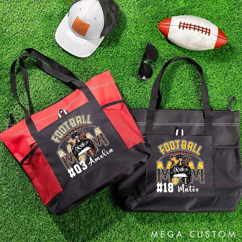 Personalized Football Mom Tote Bag with Custom Name and Number  