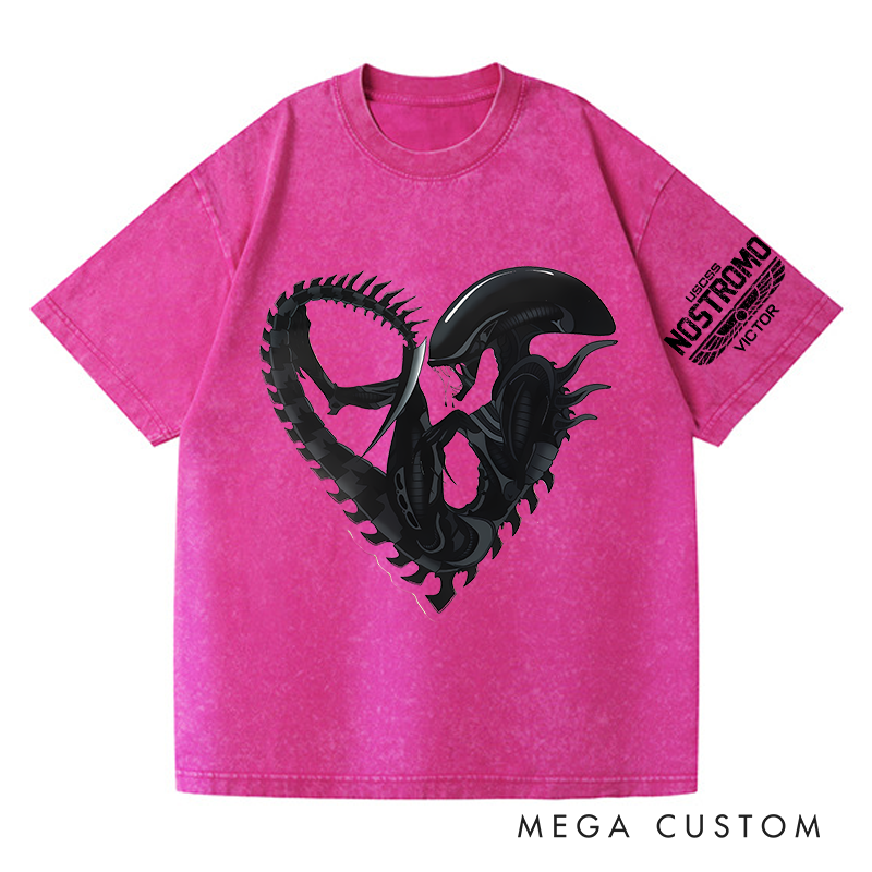 Personalized the Alien Heart Washed T-Shirts Sci-fi Movie Horror Halloween Space Opera Tshirt for Movie TV Show Lovers