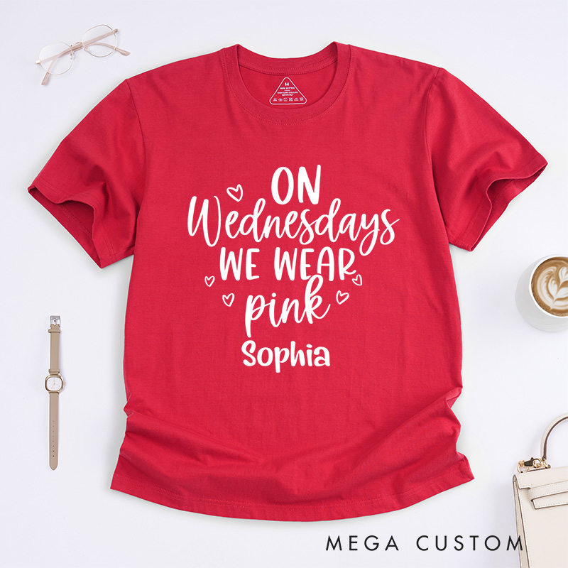 Personalized On Wednesdays We Wear Pink Breast Cancer Awareness T-shirt Support Gift