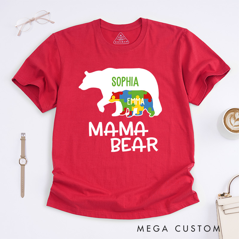 Personalized Mama Bear Autism Awareness Family Love and Support Theme T-shirt Autism Awareness Gift