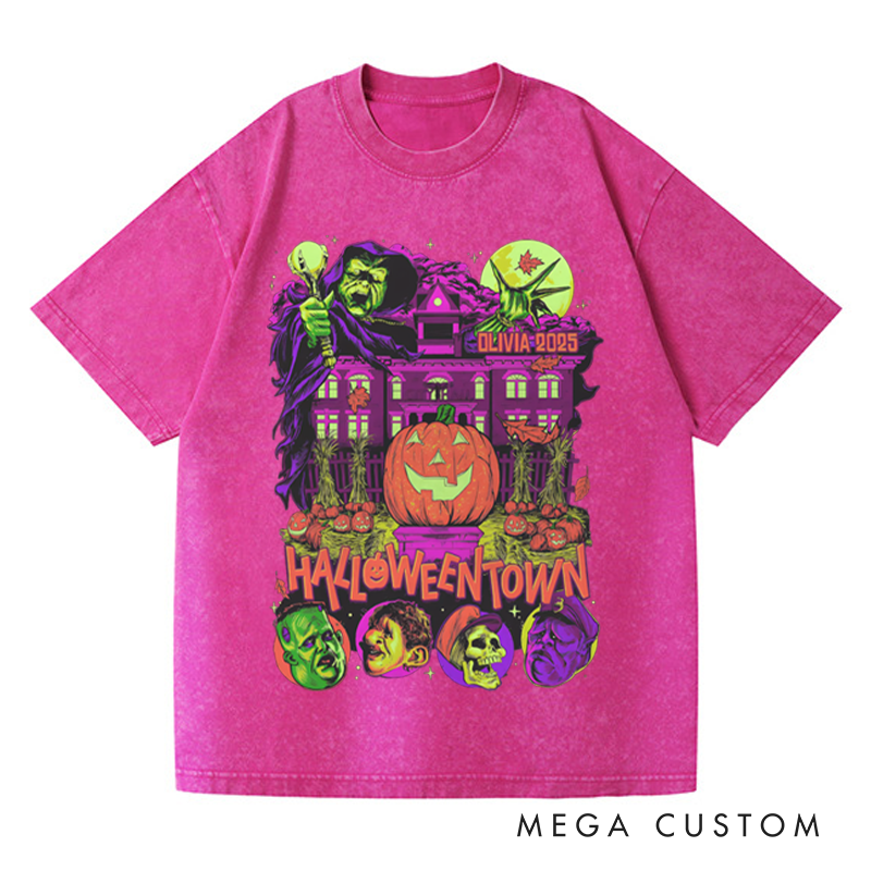 Personalized Retro Spooky Pumpkin Horror Movie Washed T-Shirts Horror Spooky Movies Tshirt Film Fan Shirt Halloween