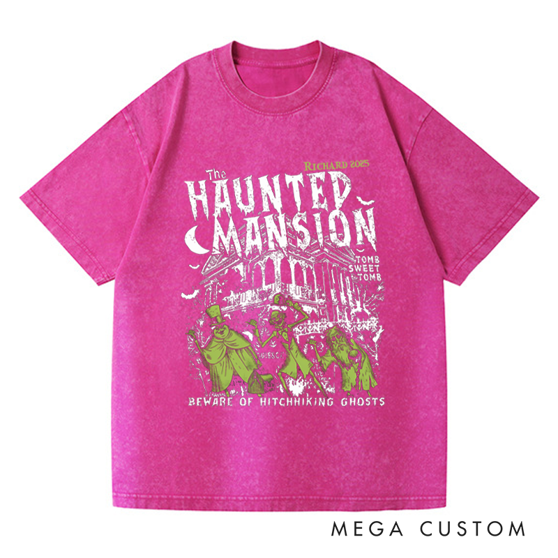 Personalized Retro Haunted Mansion Horror Movie Washed T-Shirts Horror Spooky Movies Tshirt Film Fan Shirt Halloween