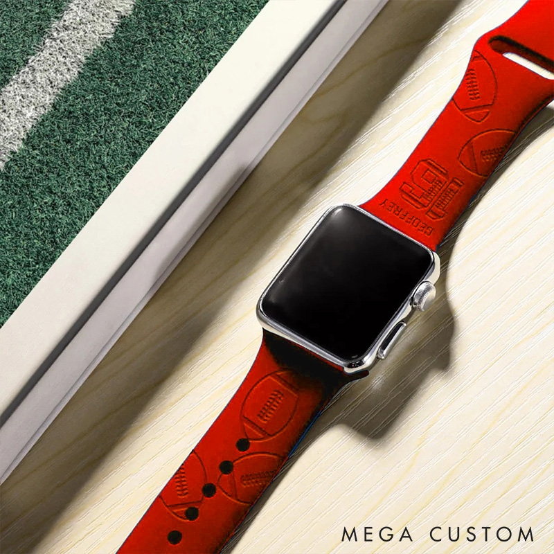 Personalized American Football Watch Band with Custom Name and Number for Sports Lovers