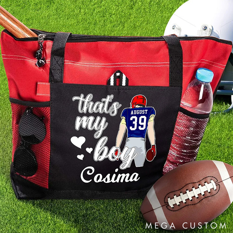Personalized American Football Mom Tote Bag with Custom Name and Number, Show Your Pride Everywhere You Go