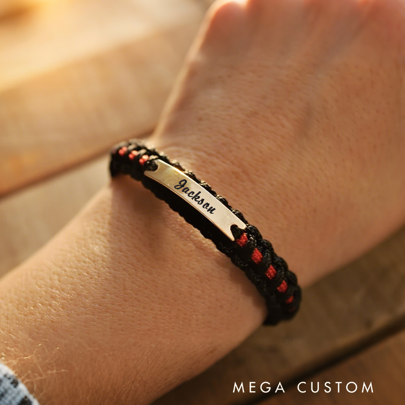 Personalized Thin Red Line Paracord Bracelet Gift for Firefighters