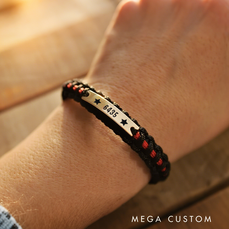 Personalized Thin Red Line Paracord Bracelet with Star Accents Gift for Firefighters