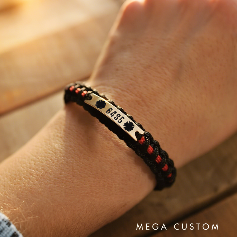 Personalized Thin Red Line Paracord Bracelet with Maltese Cross Gift for Firefighters