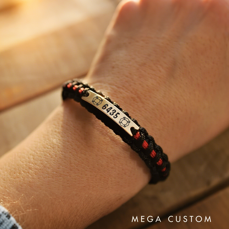 Personalized Thin Red Line Paracord Bracelet with Firefighter Helmet Icons Gift for Firefighters