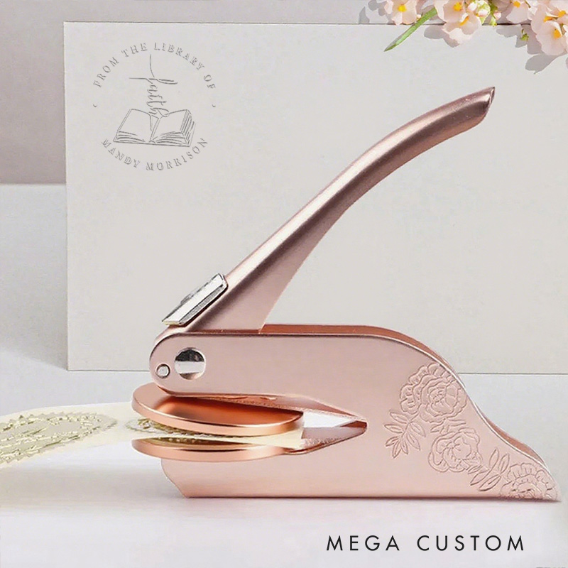 Personalized Cross Flowers Book Embosser Hand Held Embosser Embossing Stamp with Name Religious Gift Birthday Gift for Christians