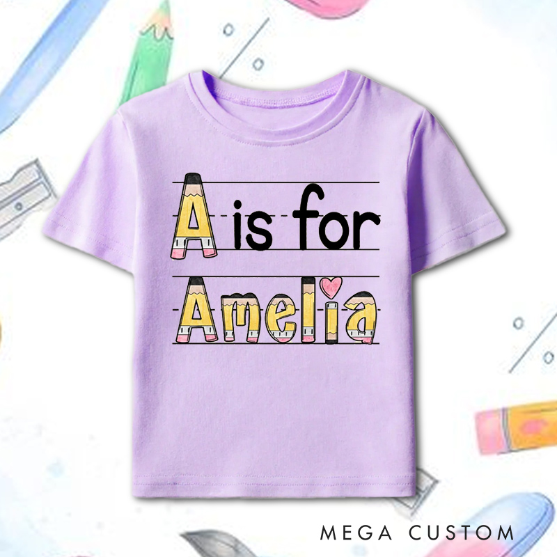 Personalized Name Pencil Toddler T-Shirt Kids Back To School Gift Kids Shirt Pencil Design