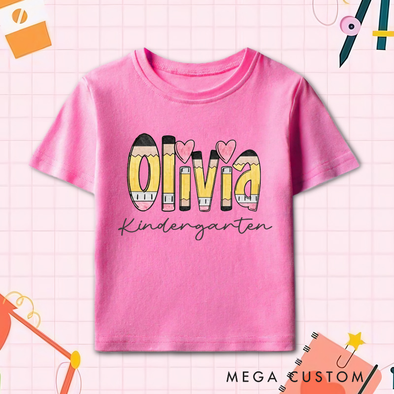 Personalized Name and Grade Pencil Toddler T-Shirt Kids Back To School Gift Kids Shirt Pencil Name Design