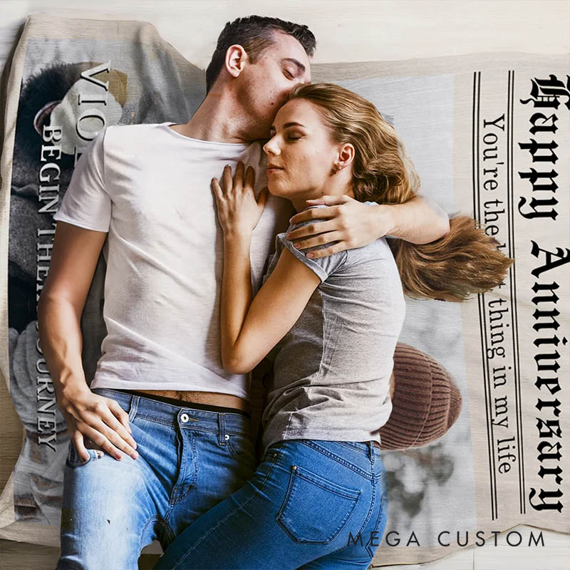 Personalized Couple Times Poster Design Photo Blanket with Text and Name Newlywed Wedding Newspaper Blanket Anniversary Gift for Husband Wife BF GF
