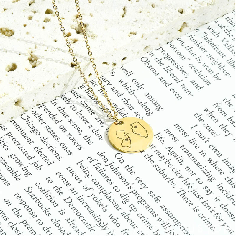 Personalized Circular Map Pendant Necklace Travel Destination Gift for Travel Lovers