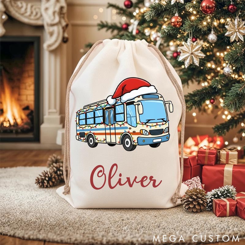 Personalized Travel Christmas Sack with Santa Hat Plane Gift for Travel Lovers and Custom Name