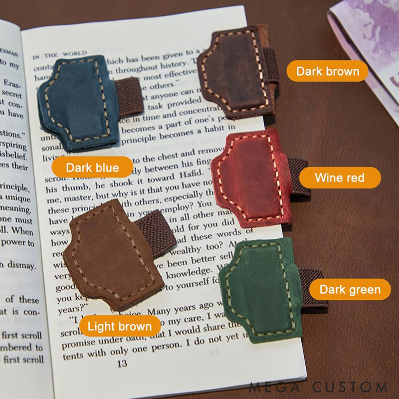 Personalized Logo Leather Book Mark with Pen Holder Engraved Magnetic Bookmark Leather Magnetic Pen Loop for Notebook Book Lover Gifts