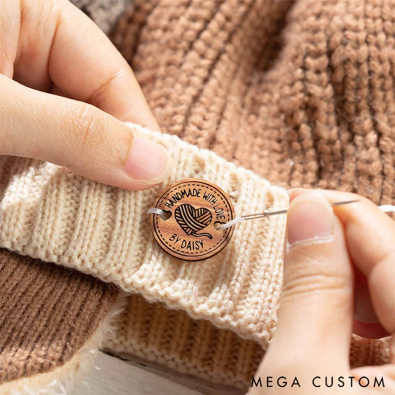 Personalized Handmade with Love Wooden Buttons Set of 10 Clothing Labels Gift for Mother Grandma Knitting Crocheting Lovers