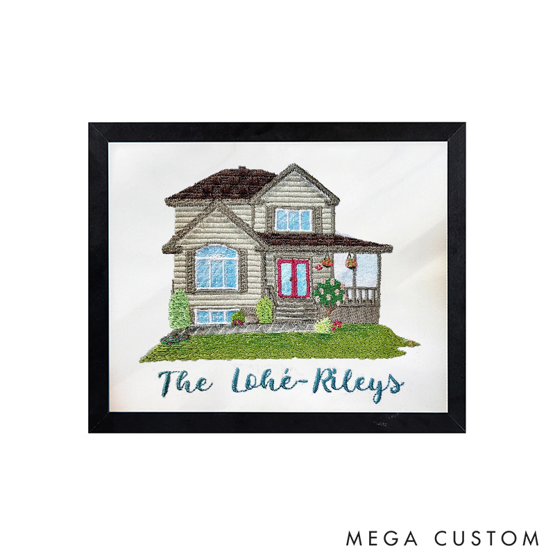 Personalized Embroidered House Photo Frame with Family Name Home Decor Wedding Housewarming Christmas Gift for Family Friends