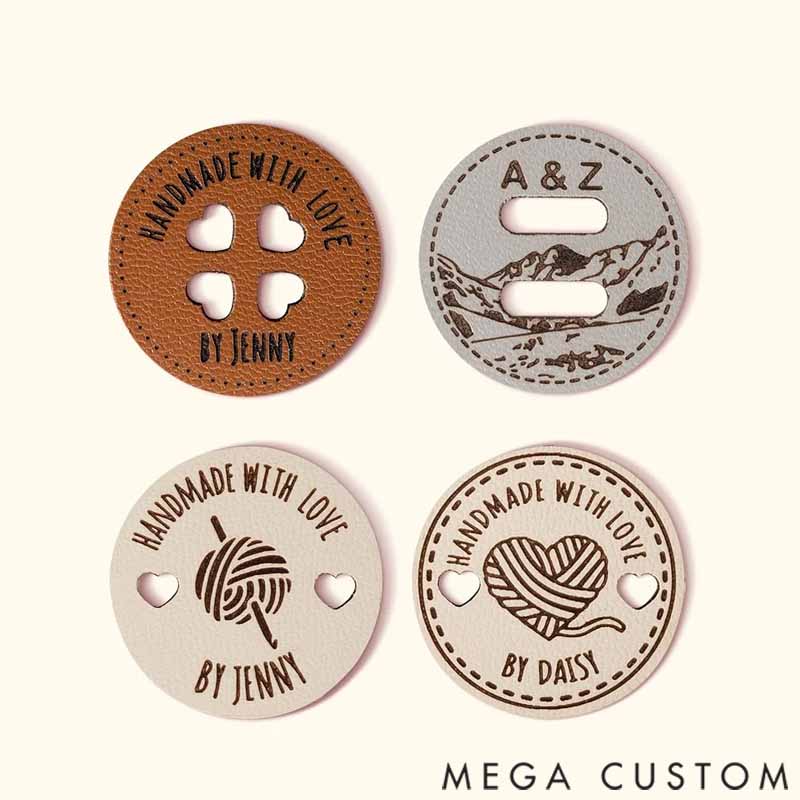 Personalized Handmade with Love Leather Button Set of 10 Clothing Hat Labels with Engraved Name Birthday Gift for Knitting Crocheting Lovers