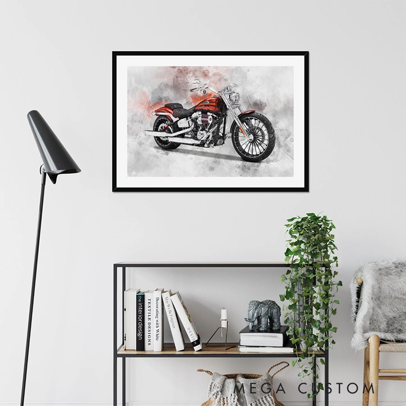 Personalized Motorcycle Cartoon Portrait Watercolour Motorcyclist Gift Idea Biker Present for Him