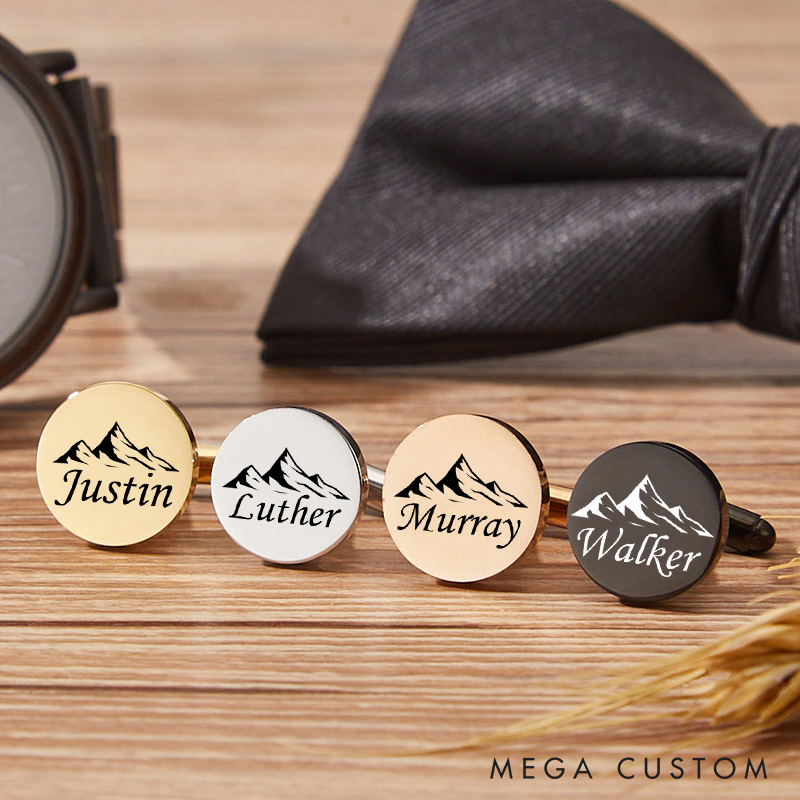 Personalized Wooden Cufflink Box Set with Cufflinks Rustic Mountain Design Cufflinks Wedding Party Gift Cufflink Groomsman Proposal Cufflinks Box 