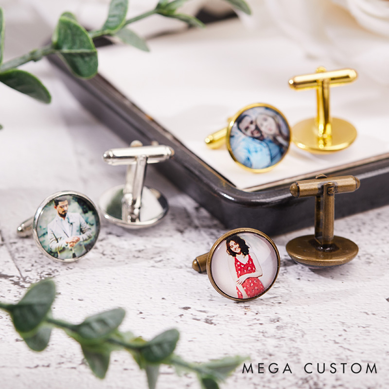 Personalized Photo Cufflinks with Text Wedding Gift Photo Cufflinks Groom Groomsmen Gifts for Men Father of the Bride Gift Husband Cufflinks