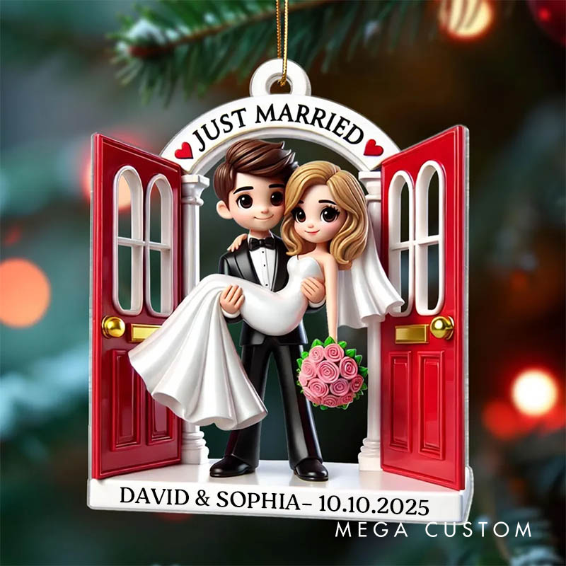 Personalized Couple Wedding First Christmas Married Acrylic Christmas Ornament Newlywed Just Married Threshold 3D Effect Xmas Ornaments for Him Her