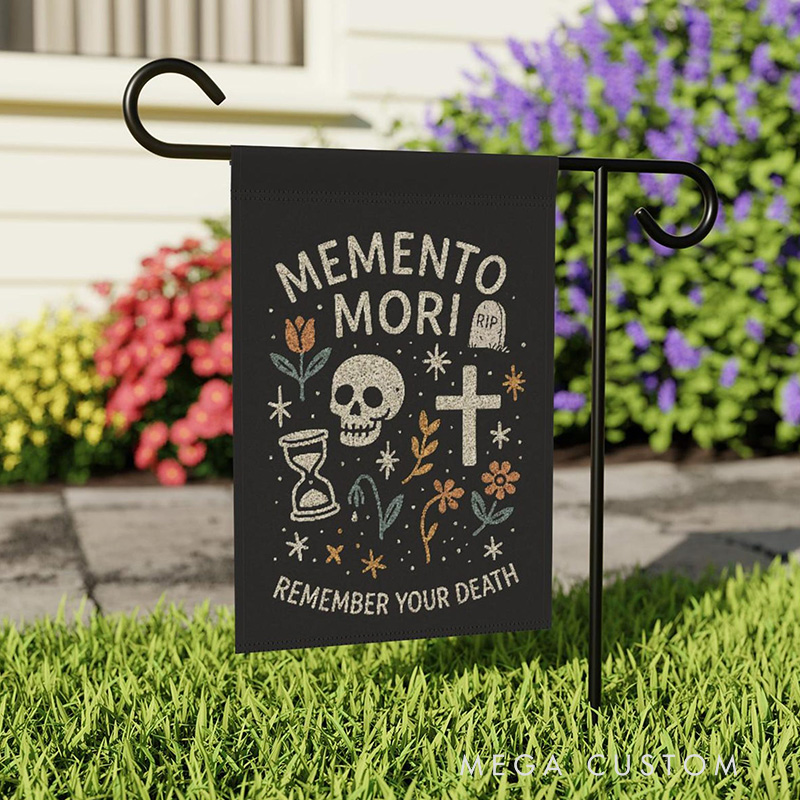 Personalized Memento Mori Garden Flag with Custom Text Christian Halloween Home Decor Religious Gift Catholic Gift 