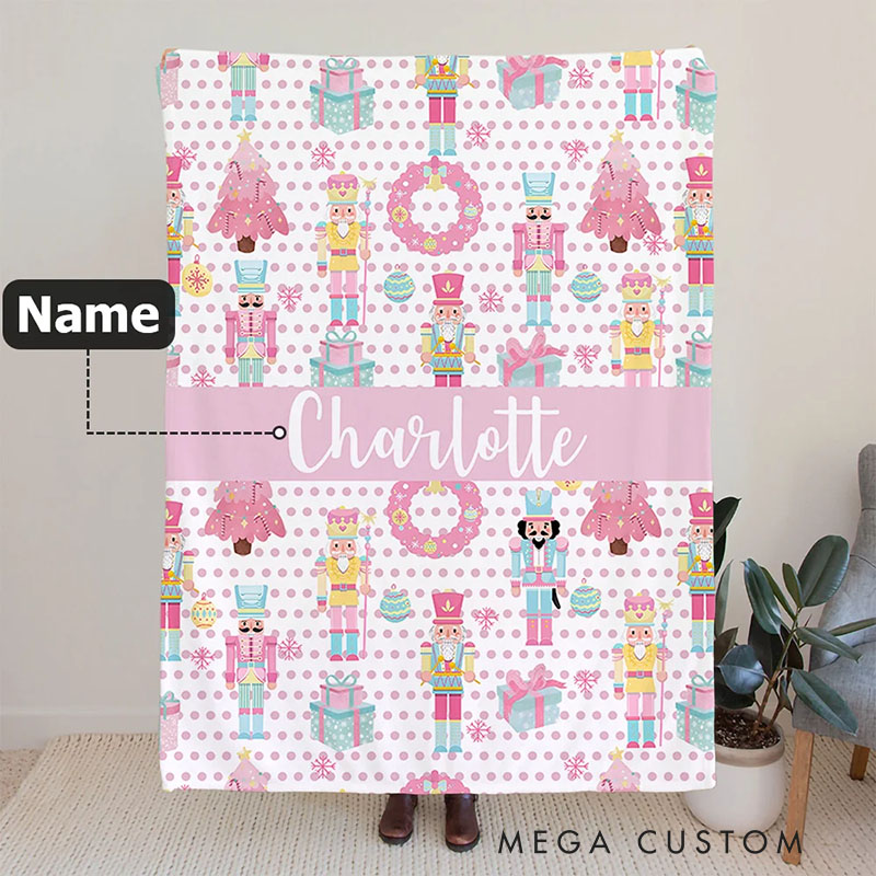 Personalized Cute Christmas Nutcracker Soft Throw Blanket with Name Home Decor Birthday Christmas Gift for Kid Girl