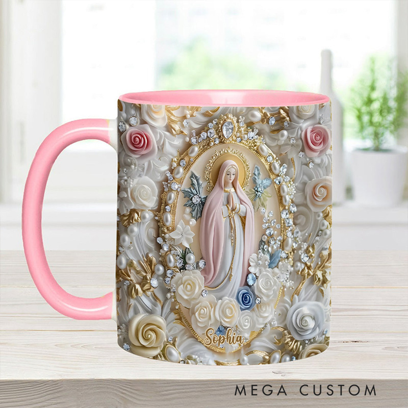 Personalized Virgin Mary Believer Ceramic Mug with Name Religious Inspirational Gift Catholic Gift for Women