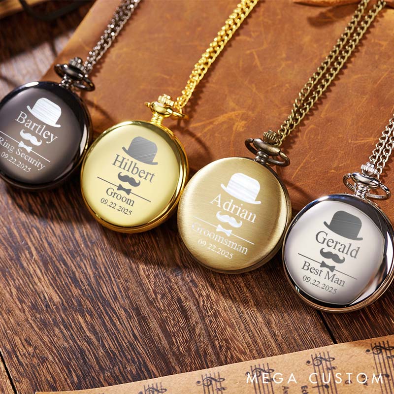 1.Personalized Engraved Pocket Watch for Groomsmen Timeless Gentleman Wedding Party Gift Best Man Gift Pocket Watch with Chain