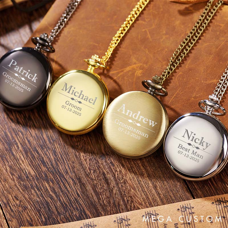 Personalized Best Man Gift Pocket Watch Custom Engraved Pocket Watch with Chain Bachelor Party Gift for Groomsmen and Best Man
