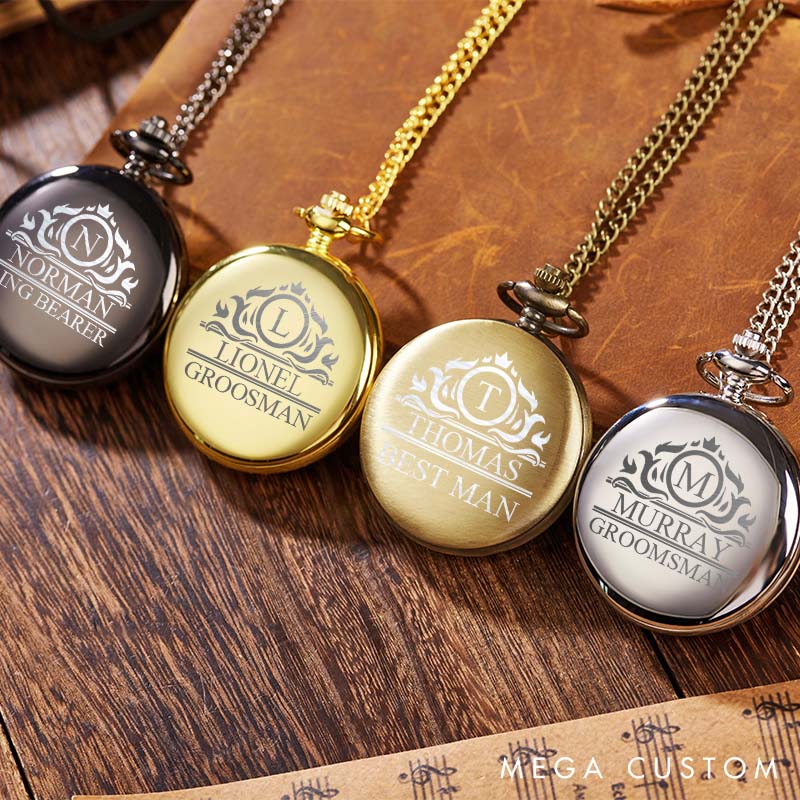 Personalized Classic Pocket Watch with Chain Custom Groomsmen Gift for Weddings Engraved Men’s Pocket Watch for Groom Groomsman